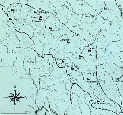 Mapa středověkých hradů na Šumavě