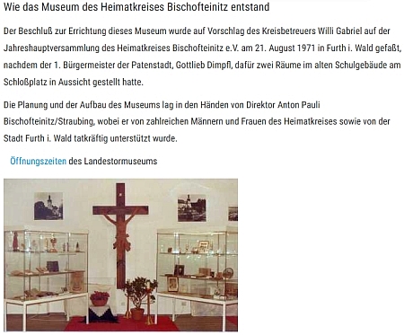Úvod informací o vyhnaneckém muzeu ve Furth im Wald na krajanském webu