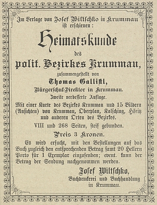 Inzerát na knihu Thomase Gallistla v Deutsche Böhmerwaldzeitung poprvé zmiňuje fotografickou dokumentaci –15 snímků Josefa Seidela, které obohatily 2. vydání této knihy a přispěly k její čtenářské oblibě i obchodnímu úspěchu