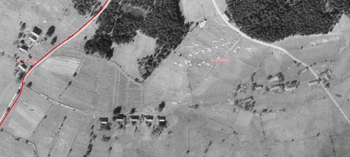 Vlčí Jámy a Broukárny (nahoře) na leteckých snímcích z roku 1952 a 2022