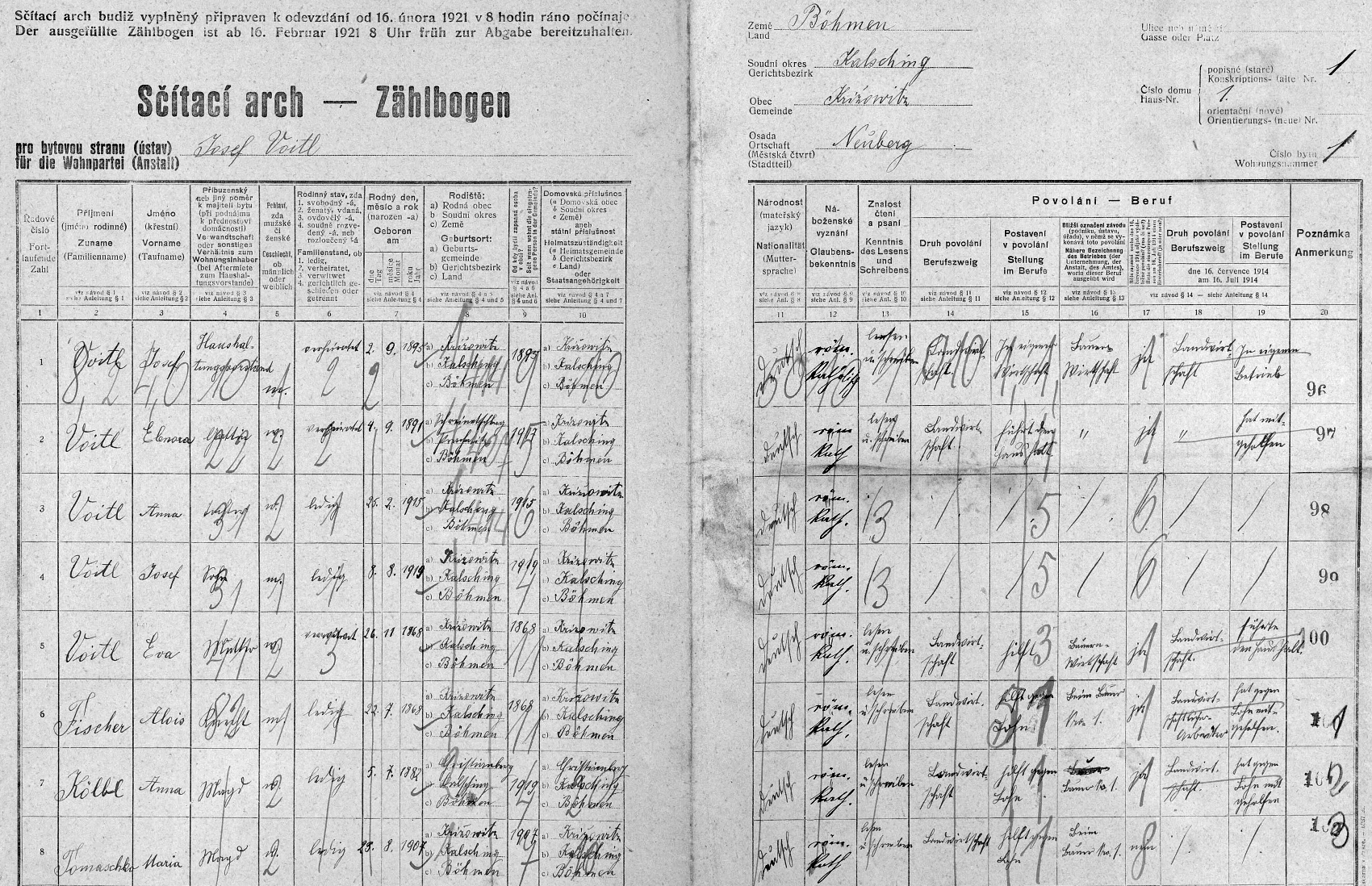Arch sčítání lidu z roku 1921 dům čp. 1 v Tisovce ještě bez ní (sčítání se uskutečnilo téměř přesně rok před jejím narozením)