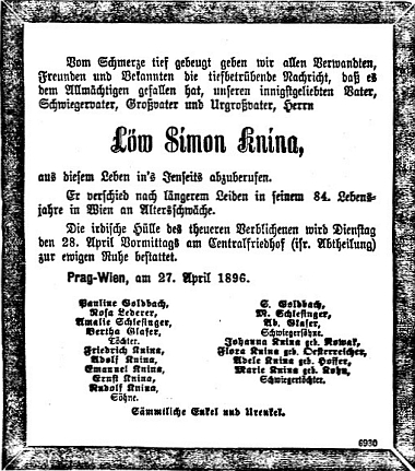 Praděd, jehož dcerou byla její babička Pauline Goldbachová, zemřel podle toho úmrtního oznámení v listu Prager Tagblatt ve Vídni roku 1896 a byl tam pochován na židovském oddělení ústředního hřbitova