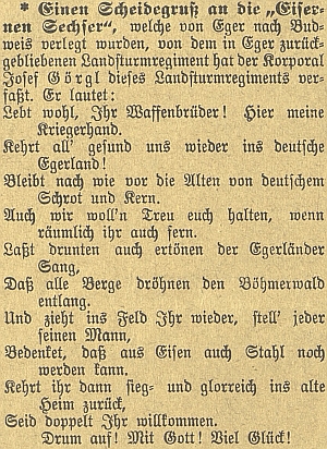 Jeho verše, zaslané do Českých Budějovic, jsou uvedeny informací, označující Görgla titulem "Kaporal des Landsturmregiments", tj. "kaprál (desátník) zeměbraneckého pluku"