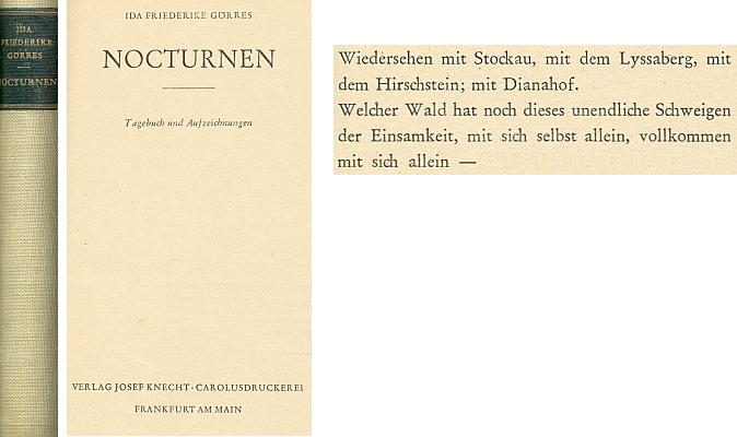 Vazba a titulní list (1949) jejího válečného deníku vydaného ve Frankfurtu nad Mohanem nakladatelstvím Josef Knecht a začátek kapitoly o znovusetkání s Pivoní (s. 23)