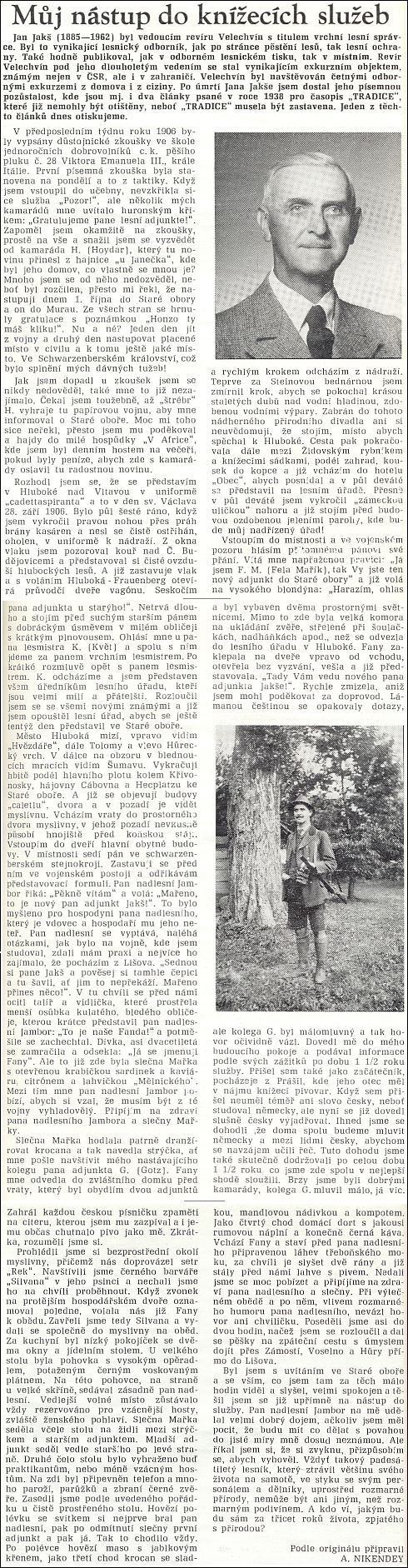 Článek, který už nemohl být otištěn roku 1938 ve schwarzenberském časopise "Tradice" a zásluhou Ing. Antonína Nikendeye se objevil alespoň v č. 7 "Obnovené tradice" roku 1993 - týká se Elisina bratra Antona (Antonína)