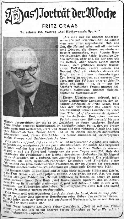 Medailon, který vyšel v květnu 1952 na stránkách ústředního orgánu krajanského sdružení