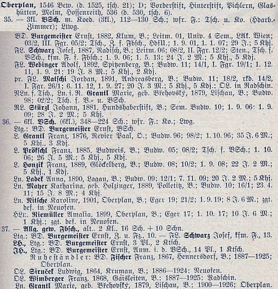 V soupisu učitelstva německých škol v Čechách z roku 1928 je už žena napsána jako důchodkyně (učila v Horní Plané v letech 1900-1926), z jeho záznamu pak vysvítá, že absolvoval německý učitelský ústav v Českých Budějovicích roku 1896; mezi učiteli vidíme i záznam Adolfa Webingera