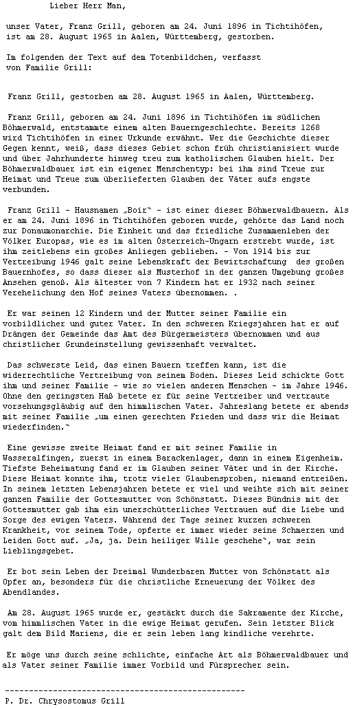 Dopis P. Chrysostoma Grilla o jeho otci, který Kohoutímu kříži zprostředkoval
Mgr. Miloslav Man z pasovské univerzity