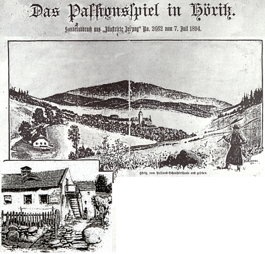 Záhlaví článku o hořických pašijových hrách v Illustrirte Zeitung je provázeno
i kresbou Gröllheslova rodného domu