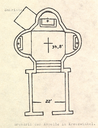Snímek a půdorysný nákres doprovázející jeho článek o kostelíku Svatého kříže