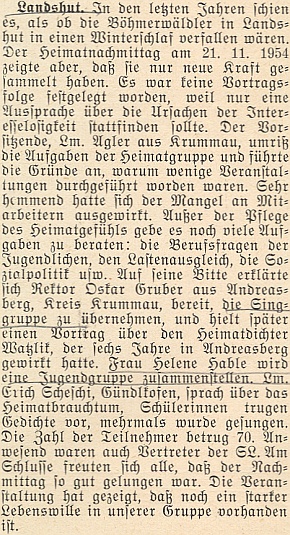 Podle této zprávy krajanského měsíčníku měl v roce 1954 v Landshutu přednášet o Hansi Watzlikovi a jeho působení v Ondřejově