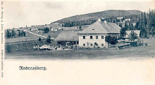 Ondřejov na staré pohlednici firmy Josef Seidel, která má číslo 72, pochází z roku 1902, kdy tu na zdejší škole učil Hans Watzlik...