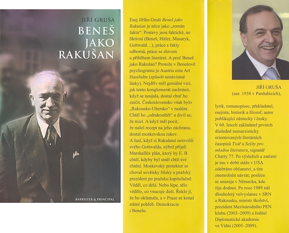 Obálka (2011) knihy "Beneš jako Rakušan", kterou vydalo nakladatelství Barrister & Principal v Brně