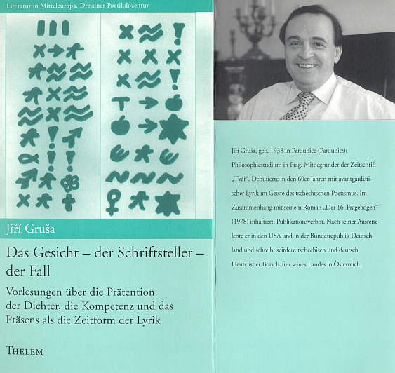 Obálka (2000) souboru jeho německých přednášek o "nárocích básníka, jeho kompetenci a o přítomném čase jako lyrické formě" vydaného v Drážďanech nakladatelstvím Thelem