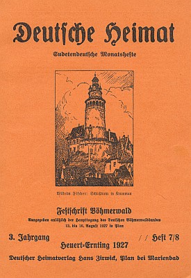 Obálka (1927) slavnostního šumavského čísla měsíčníku Deutsche Heimat, kde vyšel obsáhlý medailon k jeho padesátinám