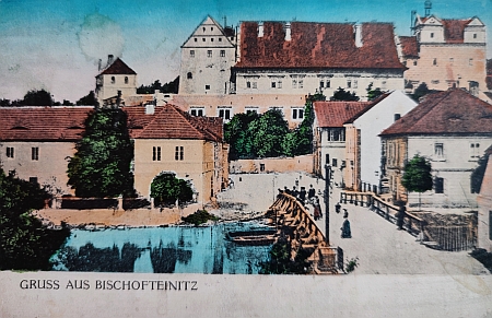 Horšovský Týn na přelomu 19. a 20. století na pohlednici, kterou odeslal Franz Rudofsky
