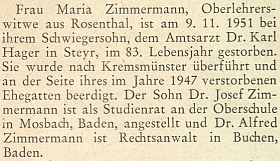 Zpráva o smrti matčině v roce 1951 na stránkách krajanského měsíčníku