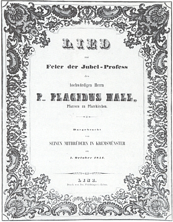 Titulní list oslavné básně k jubileu jeho řádových slibů s datem 7. října roku 1851