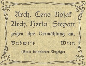 Oznámení o svatbě Ceno Kosaka na stránkách českobudějovického německého listu