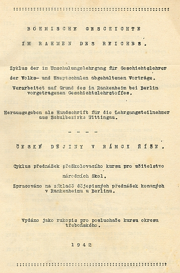 Obálka a titulní list (1942) českého překladu protektorátního přednáškového cyklu pro učitele národních škol, kam je zahrnuto i jeho pojednání o lidové kultuře "českomoravského prostoru"