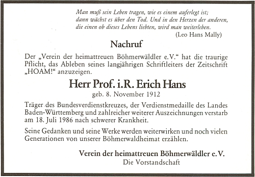 Parte předsednictva "Verein der heimattreuen Böhmerwäldler"