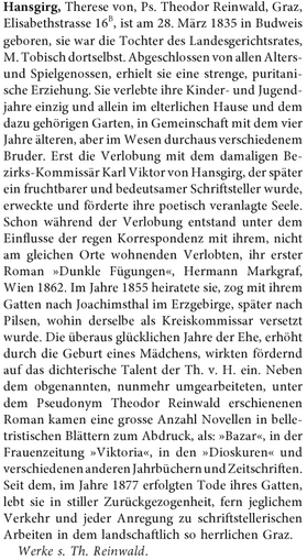 O ní v lexikonu německých "žen pera" z roku 1898