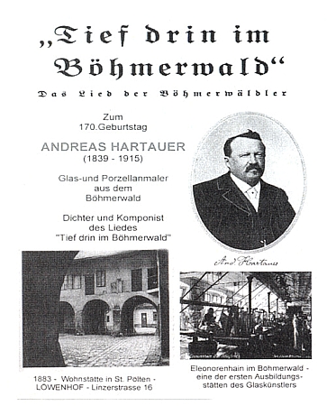 Obálka (2009) DVD, které vydal vídeňský Böhmerwaldbund - vlevo dole je dvůr jeho bydliště (1883-1915) v Sankt Pölten, kde bývala umístěna až do zboření domu pamětní deska, v roce 2009 pak na novostavbě v témže místě odhalena deska nová