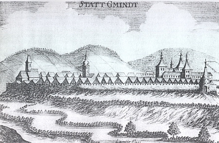 Město Gmünd a město a hrad Weitra na rytině Georga Matthiase Vischera (1628-1696) z roku 1672