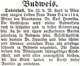 Zpráva o úmrtí vdovy po něm 23. září roku 1933 je provázena vzpomínkou na dům, který "tvořil středobod intelektuální společnosti" ve městě