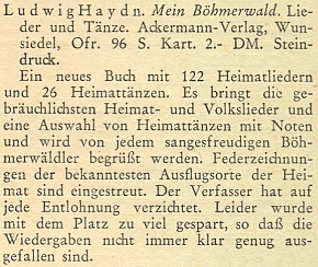 Inzerát na jeho knihu šumavských písní a tanců také z roku 1951