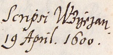 Podpis Václava Březana z dubna roku 1600