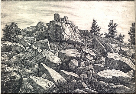 Skalní skupina u Horní Plané, zvaná "Milchbäuerin", tj. "Selka s mlékem" na ilustraci z jeho knihy
