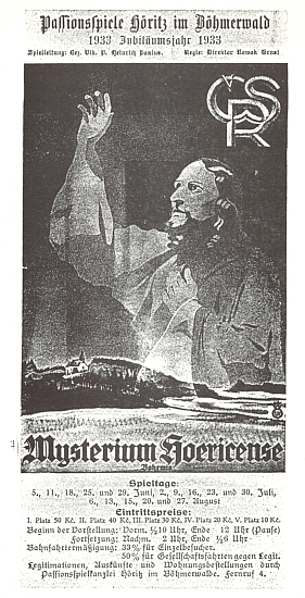 Titulní strana propagačního letáku k hořickým pašijovým hrám z roku 1933