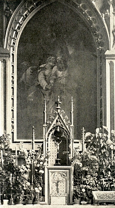 Dva záběry interiéru kaplického děkanského kostela sv. Petra a Pavla z Topographie der historischen und Kunst-Denkmale im Königreiche Böhmen