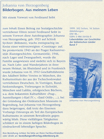 Inzerát (1999) na její knihu vzpomínek na obálce časopisu "pro dějiny a kulturu českých zemí",
vydávaného nakladatelstvím Oldenbourg (stejně jako inzerovaný titul)