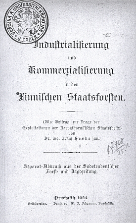 Titulní list separátního otisku jeho textu (1924) z fondu Národní knihovny v Praze