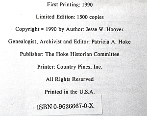 Kniha o něm a jeho rodu, vydaná v USA roku 1990 (The Hoke Historian Commitee)