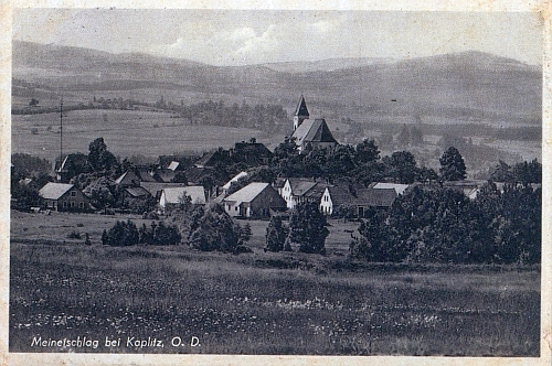 Malonty na pohlednici z dob, kdy obec náležela župě "Oberdonau"