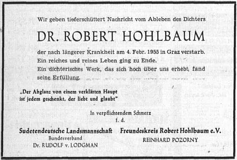 Parte v Sudetendeutsche Zeitung podepsal za ústřední krajanské sdružení
Dr. Rudolf Lodgman von Auen, za kruh přátel Reinhard Pozorny