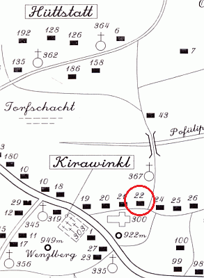 Poloha stavení čp. 22 v křišťanovském "kostelním koutě" (Kirawinkl)