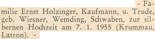 Blahopřání jemu a jeho ženě ke stříbrné svatbě v lednu 1955 na stránkách krajanského měsíčníku