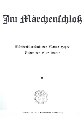 Obálka a titulní list jiné její knihy, vydané u Steinbrenerů ve Vimperku (1937) z fondu Národní knihovny v Praze, poskytnuté odtud jen v černobílé kopii