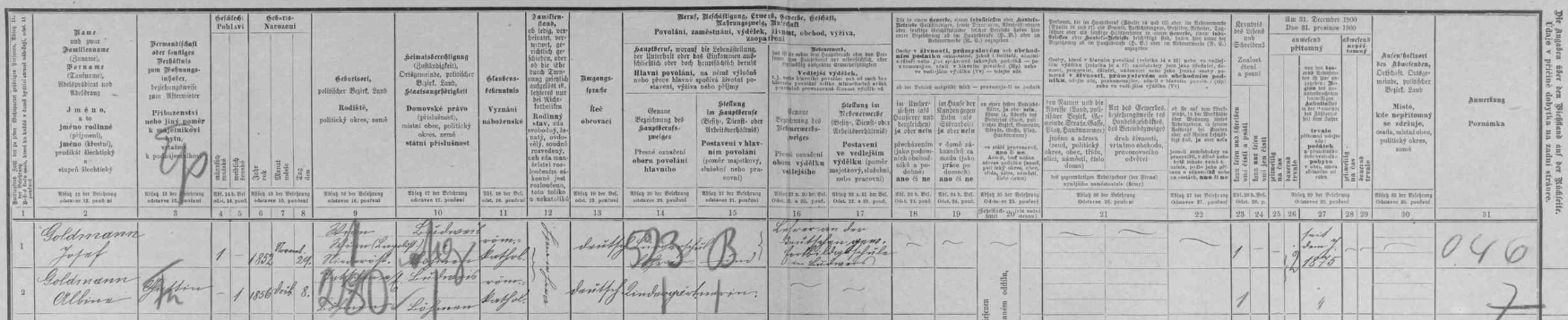 Na archu sčítání lidu z roku 1900 jsou manželé Goldmannovi psáni na adrese "Krausgasse Nr. 116"