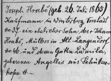 Součástí záznamu o narození otcova staršího bratra je ve vimperské matrice roku 1895 také kolonka se jménem Güntherova děda Johanna Hraběte a jeho matky, psané zde "Lidmila, rozená Angellis" ze Sušice - to na vysvětlenou Güntherova rozšířeného příjmení