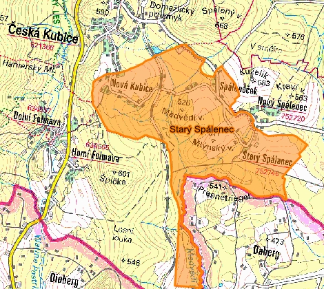 Mapa se zachycením katastrálního území Starý Spálenec