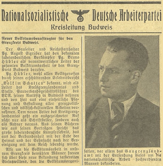 Na podzim 1941 byl jmenován "župním vedoucím" Eigruberem pověřencem pro upevňování němectví v "hraničním okrese Budweis"