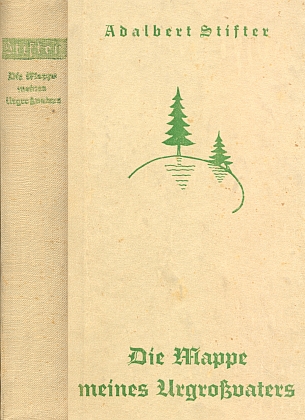 Vazba a titulní list druhého už válečného vydání (1943 v Liberci u Franze Krause, to první vyšlo v roce 1940) poslední verze Stifterova nedokončeného díla "Die Mappe meines Urgroßvaters" s Hüllerovým doslovem (dvě vydání českého překladu nesou název "Z kroniky našeho rodu" a "Paměti mého pradědečka", české přetlumočení Ladislava Hegera však vychází ze Stifterovy verze "prostřední", tj. druhé v pořadí - "poslední" verze je ta třetí, kterou Heger nazývá také "románovým zpracováním" či "vyprávěním děje v prostém časovém sledu" a jež v češtině vydána dosud nebyla)