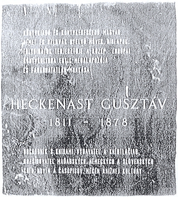 Dům Stifterova nakladatele Gustava Heckenasta v Bratislavě a maďarský i slovenský epitaf v kapli jeho hrobky na evangelickém hřbitově nedaleko domu (Kozia brána)