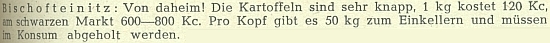 Tady zmiňuje ve zprávě "z domova" v několika větách, kolik stojí roku 1952 brambory a to i na černém trhu (600 až 800 korun za 1 kg!)