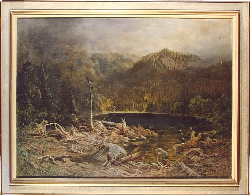 Jejím pseudonymem signovaný obraz Plešného jezera (1871) o rozměrech 162 x 122 cm, dnes opět součást českokrumlovského
zámeckého depozitáře, kdysi omylem tam označený jako "Černé jezero na Šumavě" 